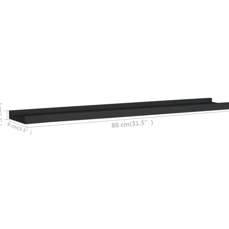 vidaXL - Wandschap - Zwart - MDF - 80 x 9 x 3 cm - 2 stuks