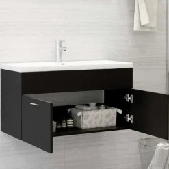 vidaXL - Wastafelkast - Zwart - Bewerkt hout - 90 x 38.5 x 46 cm
