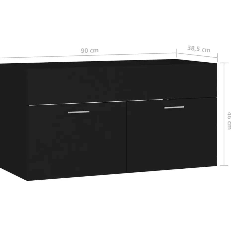 vidaXL - Wastafelkast - Zwart - Bewerkt hout - 90 x 38.5 x 46 cm