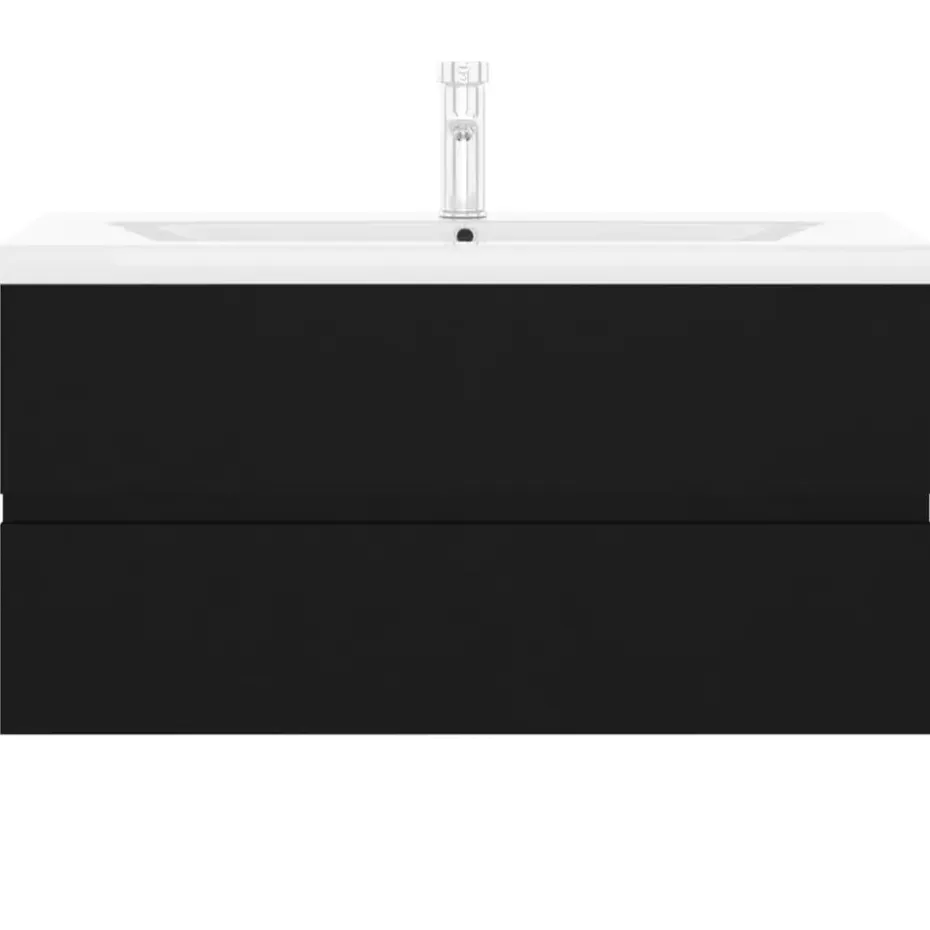 vidaXL - Wastafelkast En Wastafel - Zwart - Bewerkt hout - 90 x 38.5 x 45 cm
