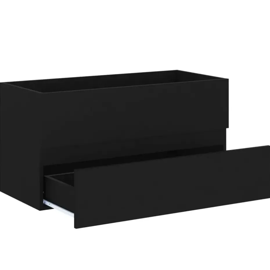 vidaXL - Wastafelkast En Wastafel - Zwart - Bewerkt hout - 90 x 38.5 x 45 cm