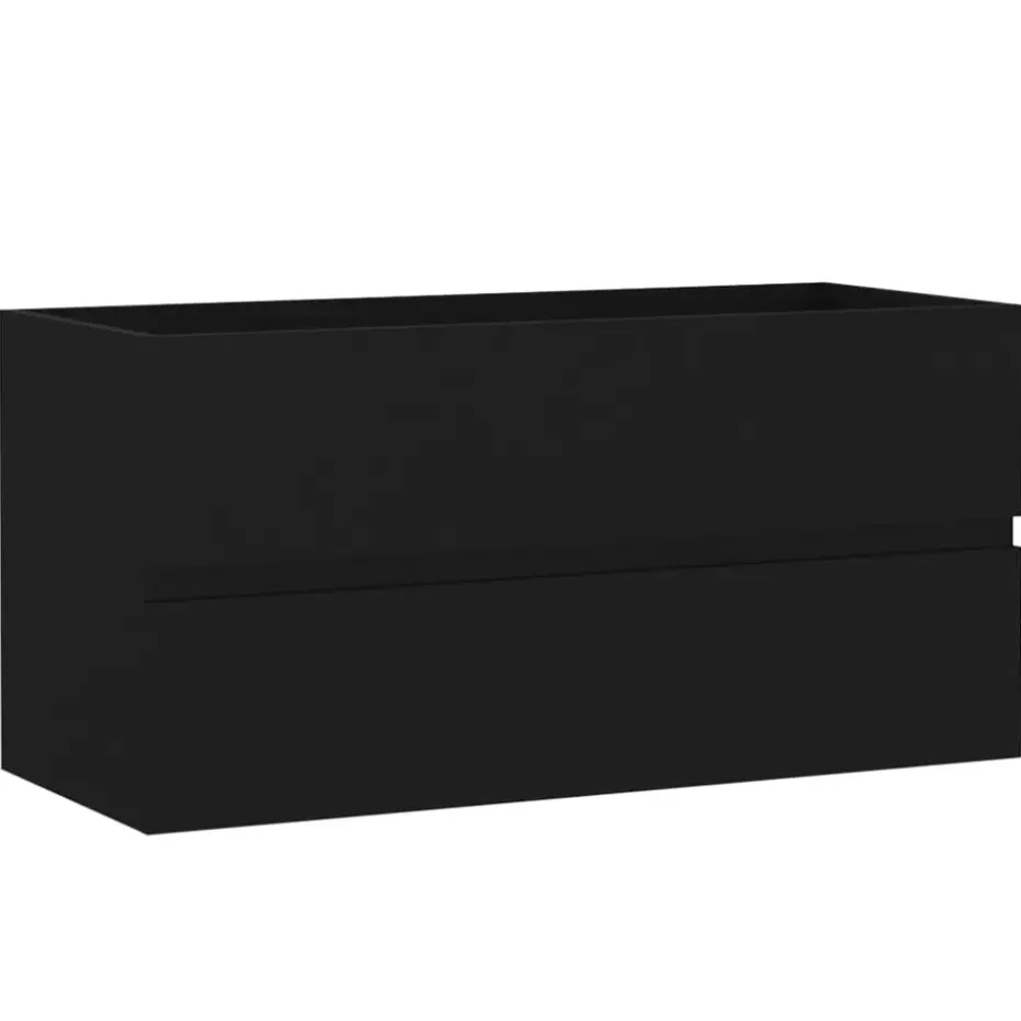 vidaXL - Wastafelkast En Wastafel - Zwart - Bewerkt hout - 90 x 38.5 x 45 cm