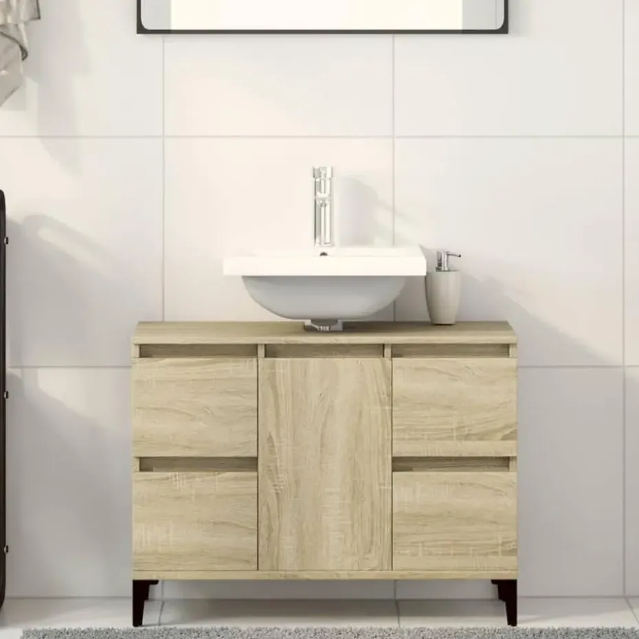 vidaXL - Wastafelonderkast met 1 deur 4 lades - Sonoma eiken - 80x33x60 cm