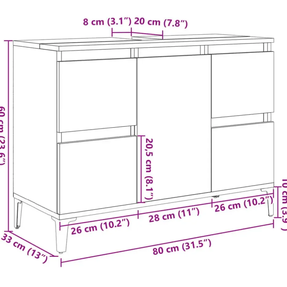 vidaXL - Wastafelonderkast met 1 deur 4 lades - Sonoma eiken - 80x33x60 cm