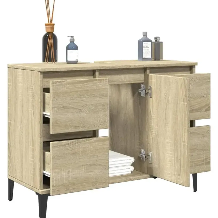 vidaXL - Wastafelonderkast met 1 deur 4 lades - Sonoma eiken - 80x33x60 cm