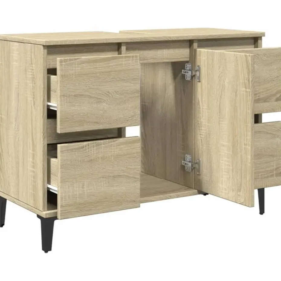 vidaXL - Wastafelonderkast met 1 deur 4 lades - Sonoma eiken - 80x33x60 cm