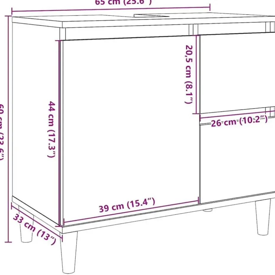 vidaXL - Wastafelonderkast met 1 deur 2 lades - Sonoma eiken - 65x33x60 cm