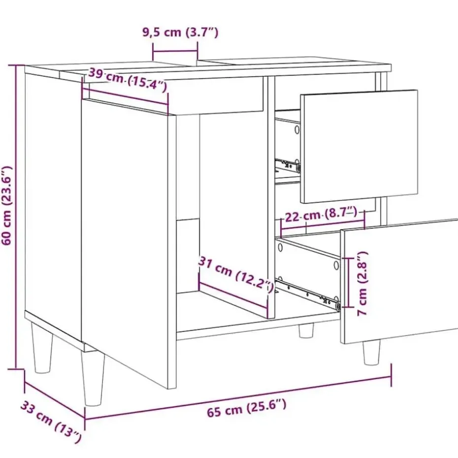 vidaXL - Wastafelonderkast met 1 deur 2 lades - Sonoma eiken - 65x33x60 cm