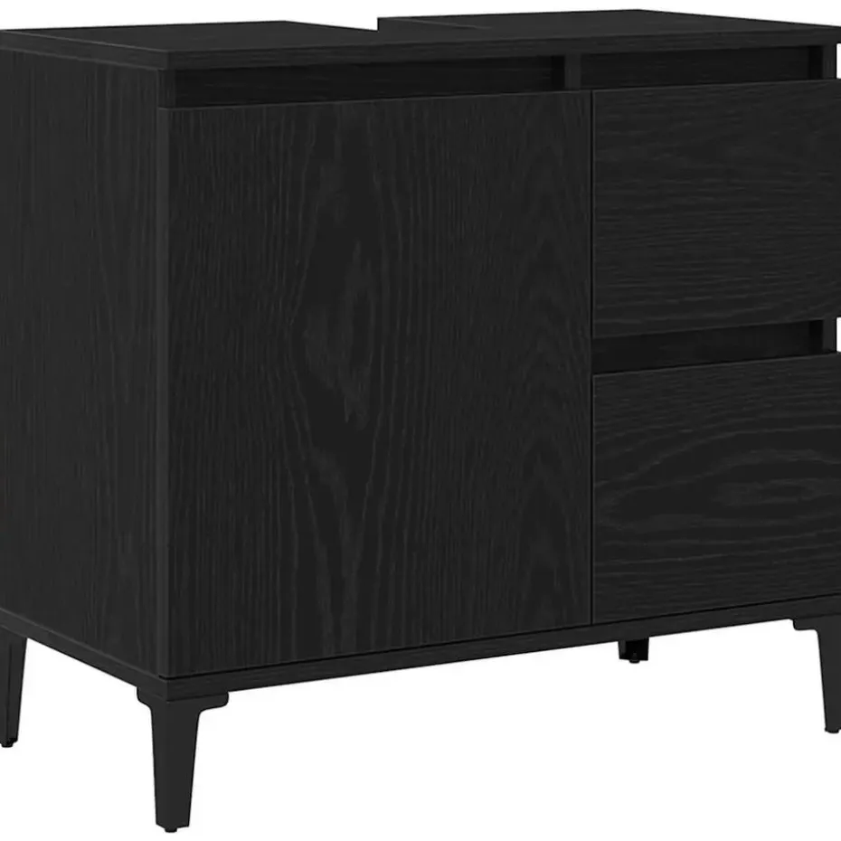 vidaXL - Wastafelonderkast met 1 deur 2 lades - Zwart eiken - Hout - 65x33x60 cm
