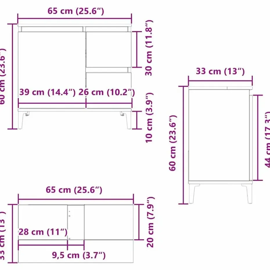 vidaXL - Wastafelonderkast met 1 deur 2 lades - Zwart eiken - Hout - 65x33x60 cm