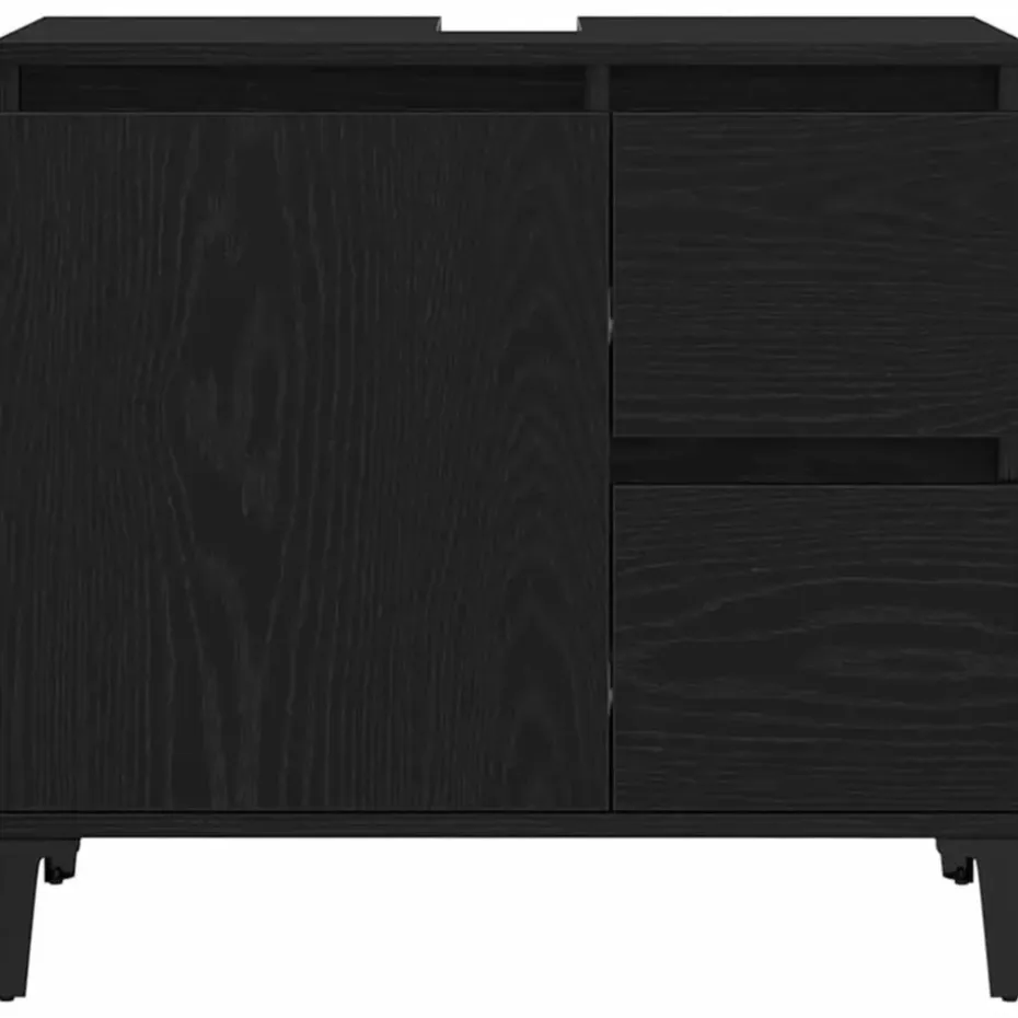 vidaXL - Wastafelonderkast met 1 deur 2 lades - Zwart eiken - Hout - 65x33x60 cm