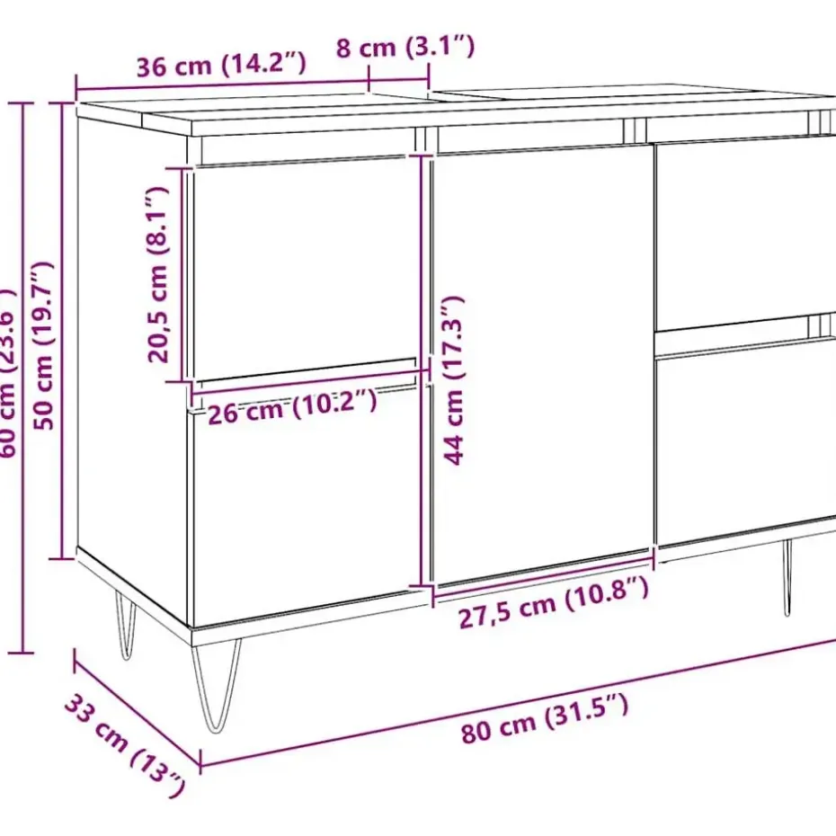 vidaXL - Wastafelonderkast - 1 deur 4 lades - Bewerkt hout - 80x33x60 cm