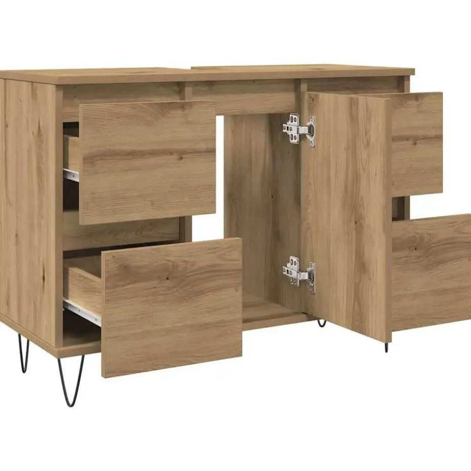 vidaXL - Wastafelonderkast - 1 deur 4 lades - Bewerkt hout - 80x33x60 cm