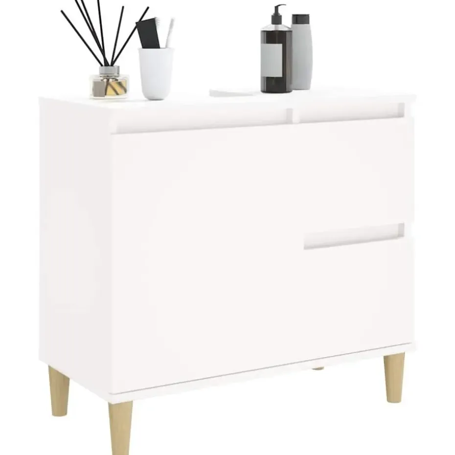 vidaXL - Wastafelonderkast met 1 deur 2 lades - Wit - Hout - 65x33x60 cm