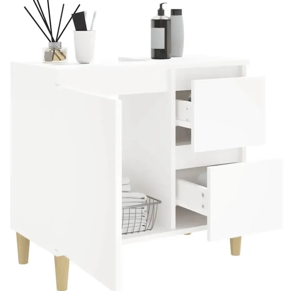 vidaXL - Wastafelonderkast met 1 deur 2 lades - Wit - Hout - 65x33x60 cm