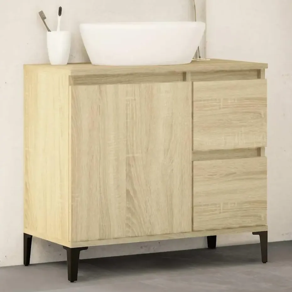 vidaXL - Wastafelonderkast - 1 deur 2 lades - Sonoma eiken - Hout - 65x33x60 cm