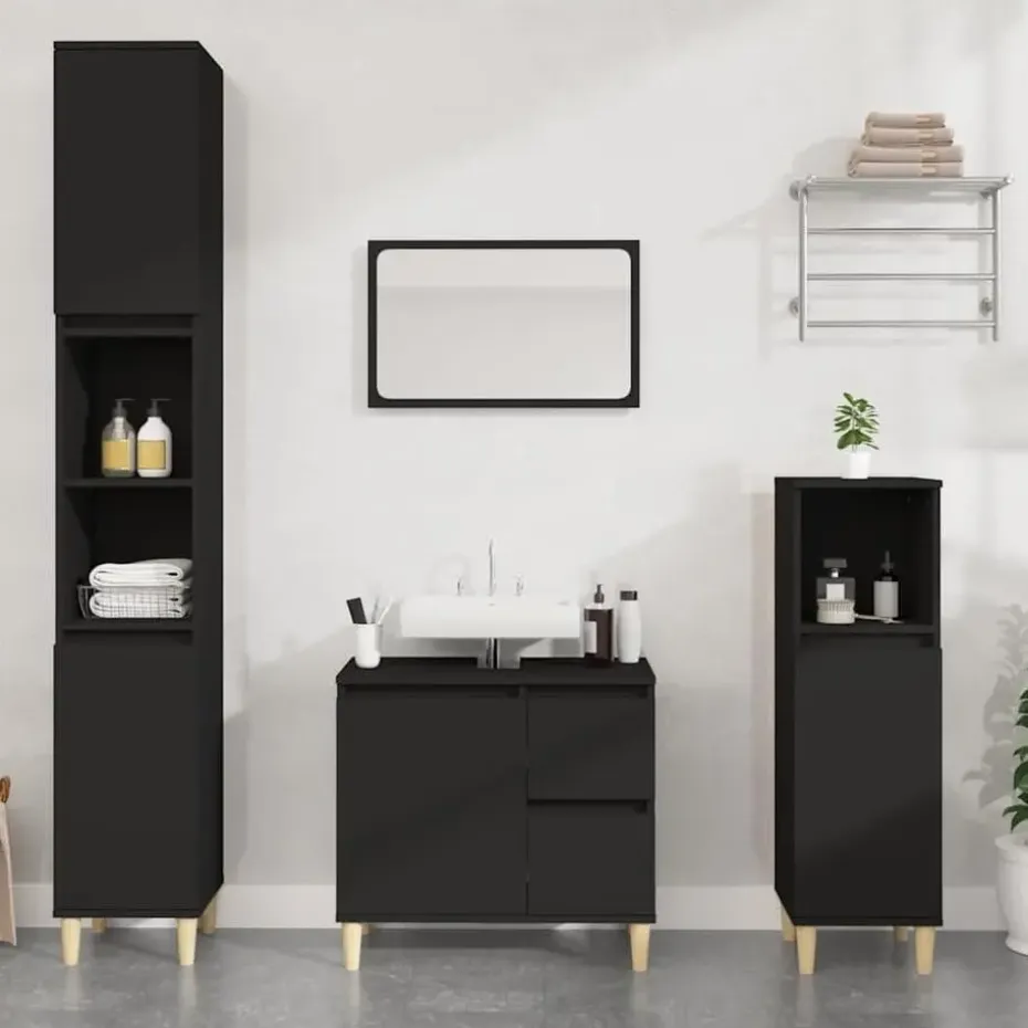 vidaXL - Wastafelonderkast met 1 deur 2 lades - Zwart - Hout - 65x33x60 cm