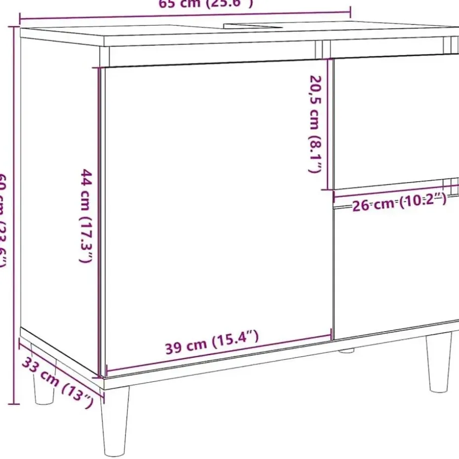 vidaXL - Wastafelonderkast met 1 deur 2 lades - Zwart - Hout - 65x33x60 cm