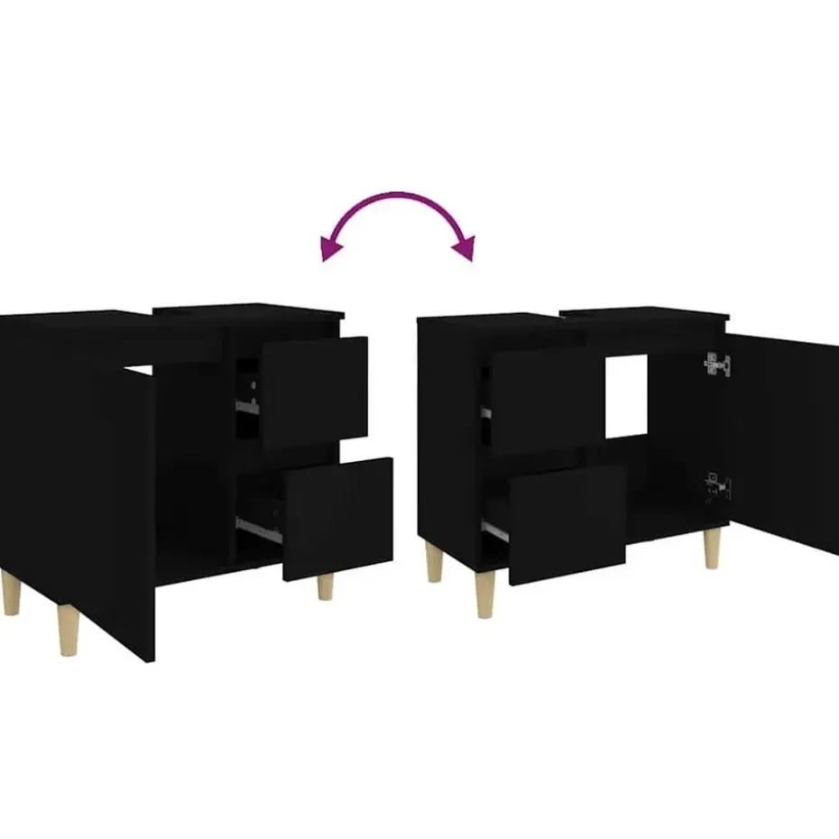 vidaXL - Wastafelonderkast met 1 deur 2 lades - Zwart - Hout - 65x33x60 cm