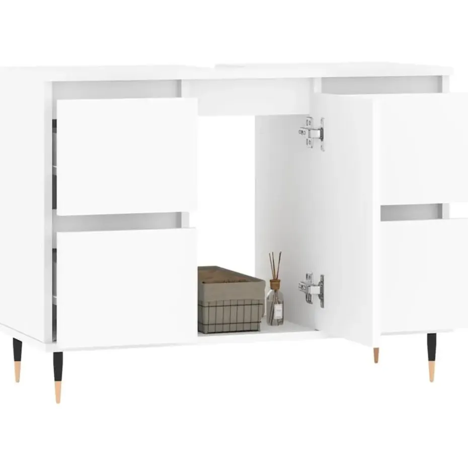 vidaXL - Wit Wastafelonderkast - 1 deur 4 lades - Bewerkt hout - 80x33x60 cm