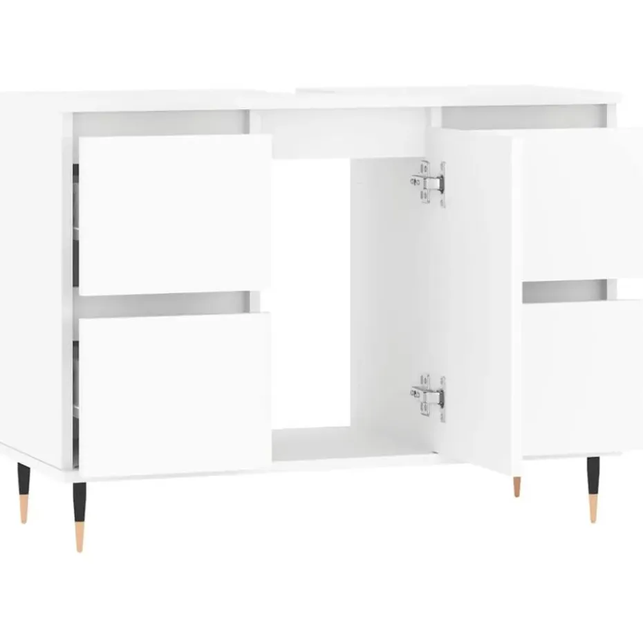 vidaXL - Wit Wastafelonderkast - 1 deur 4 lades - Bewerkt hout - 80x33x60 cm