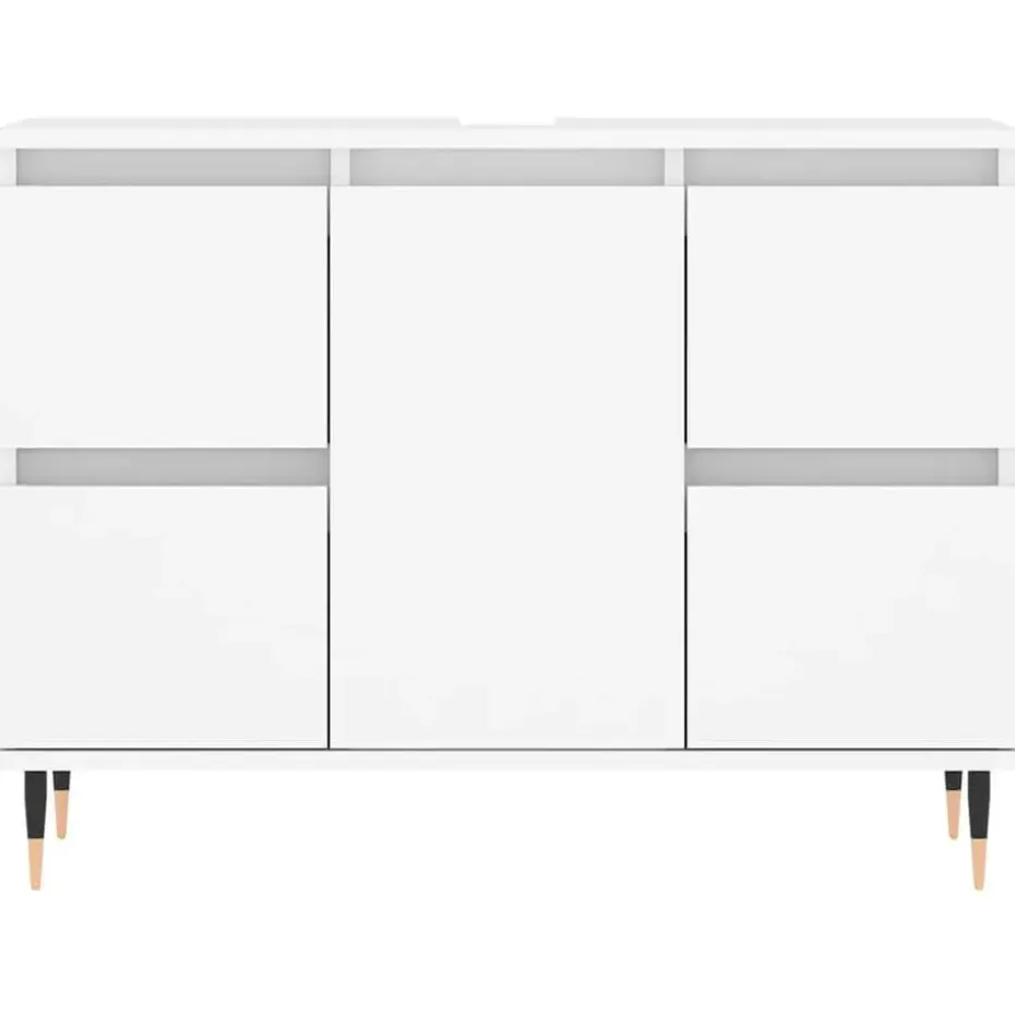 vidaXL - Wit Wastafelonderkast - 1 deur 4 lades - Bewerkt hout - 80x33x60 cm