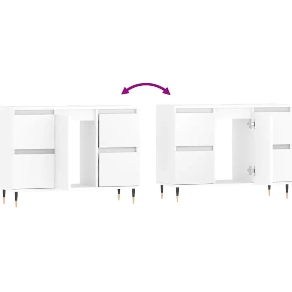 vidaXL - Wit Wastafelonderkast - 1 deur 4 lades - Bewerkt hout - 80x33x60 cm
