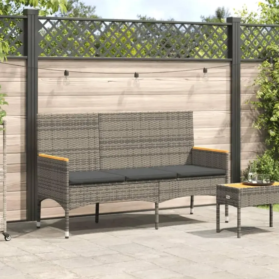 vidaXL - 3-zits Tuinbank met kussens - Grijs poly rattan - 140x54x85 cm