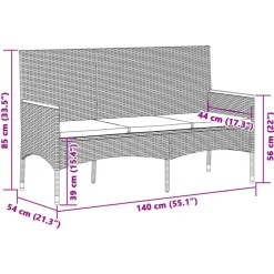 vidaXL - 3-zits Tuinbank met kussens - Grijs poly rattan - 140x54x85 cm