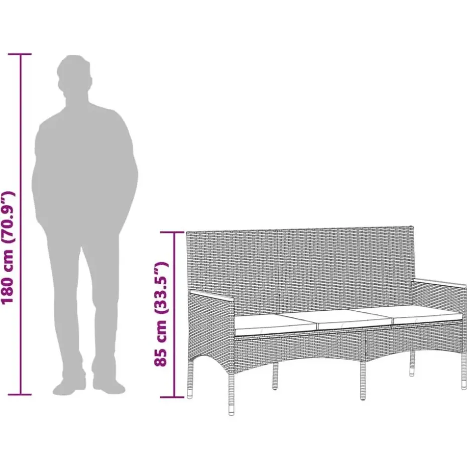 vidaXL - 3-zits Tuinbank met kussens - Grijs poly rattan - 140x54x85 cm