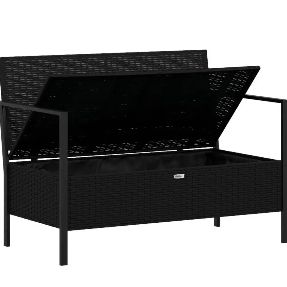 vidaXL - 2-zits Tuinbank met kussens - Zwart - Poly rattan - 112x59x82.5 cm