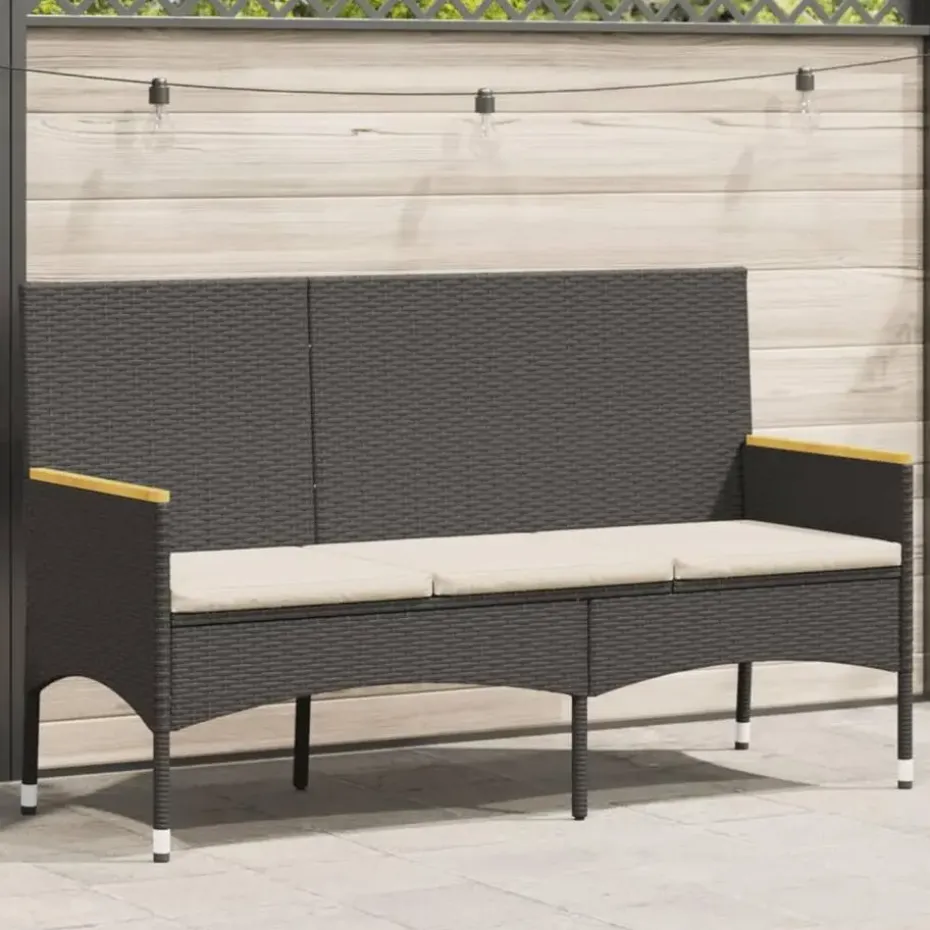 vidaXL - 3-zits Tuinbank met kussens - Zwart poly rattan - 140x54x85 cm