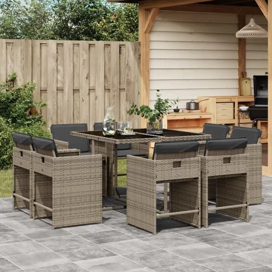 vidaXL - 8-zits Tuinset donkergrijs kussens - Grijs - PE rattan - 110x106 cm