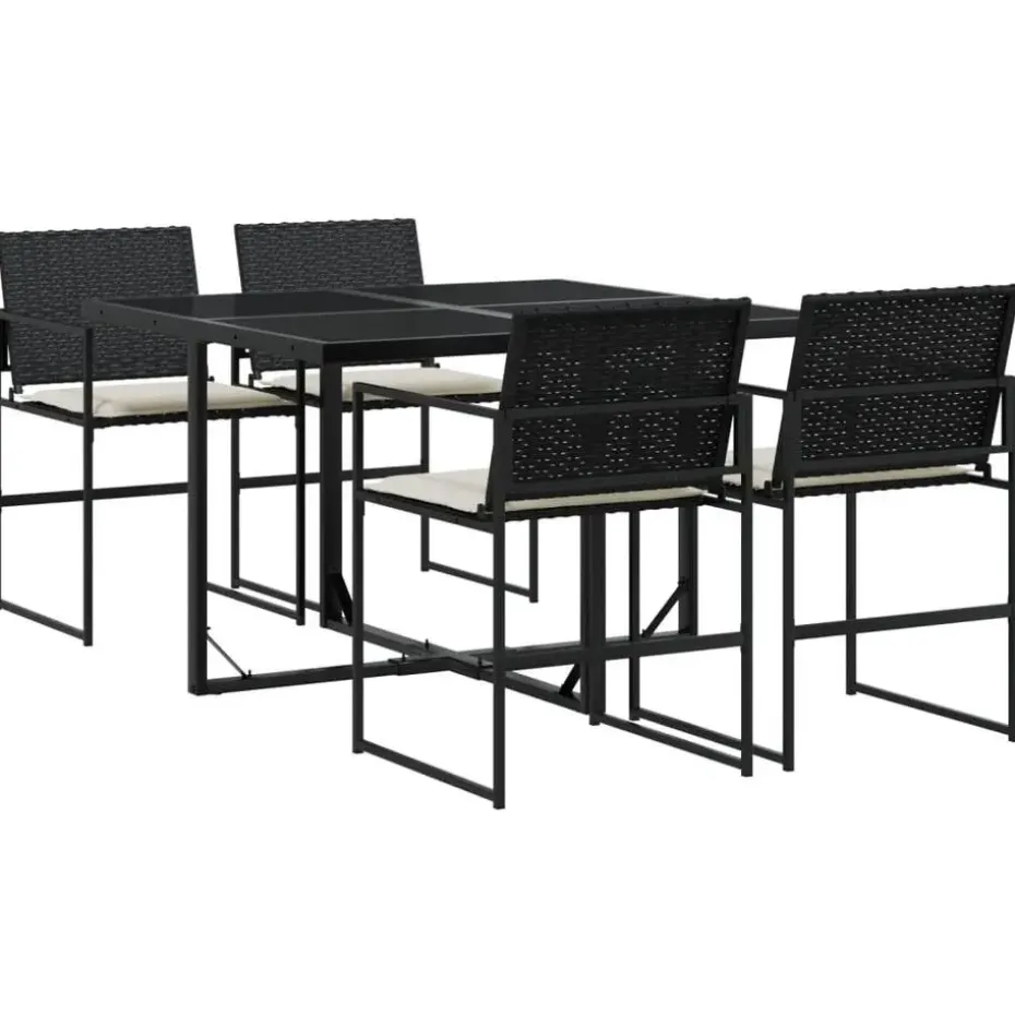 vidaXL - 4-zits Tuinset wit kussens - Inklapbaar - Zwart PE rattan - 110x107 cm