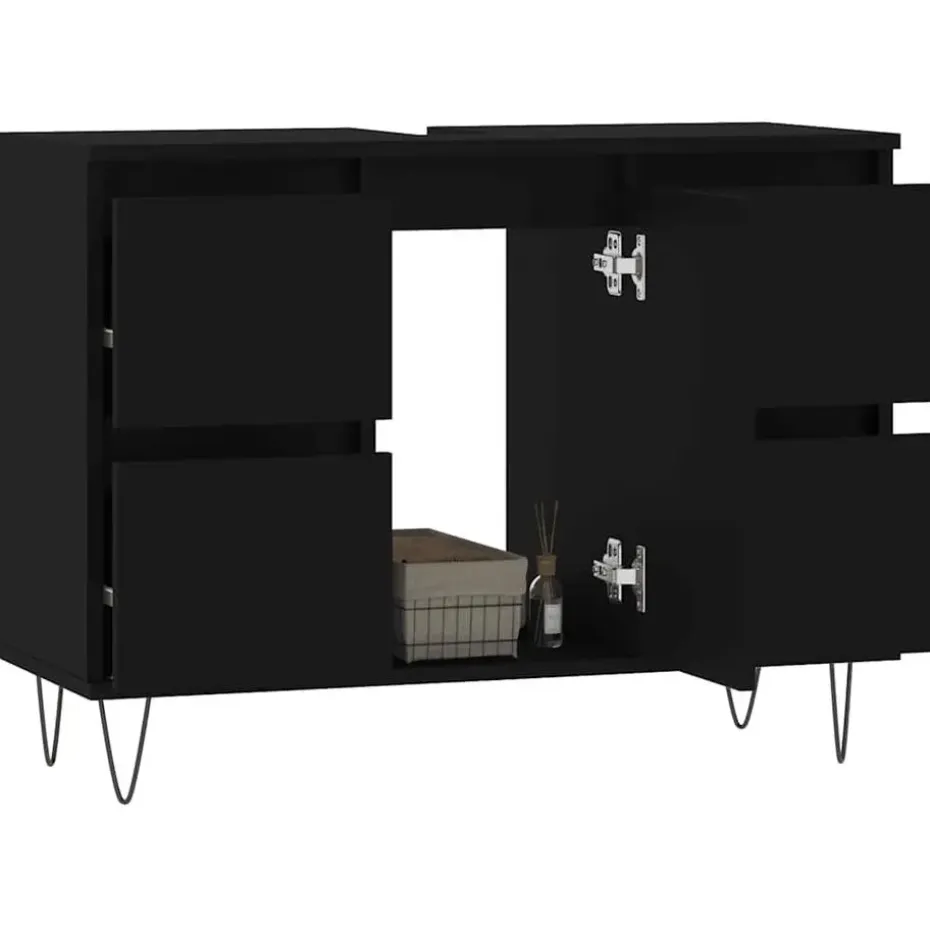 vidaXL - Zwart Wastafelonderkast - 1 deur 4 lades - Bewerkt hout - 80x33x60 cm