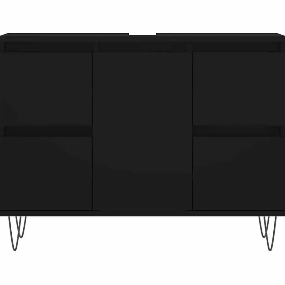 vidaXL - Zwart Wastafelonderkast - 1 deur 4 lades - Bewerkt hout - 80x33x60 cm