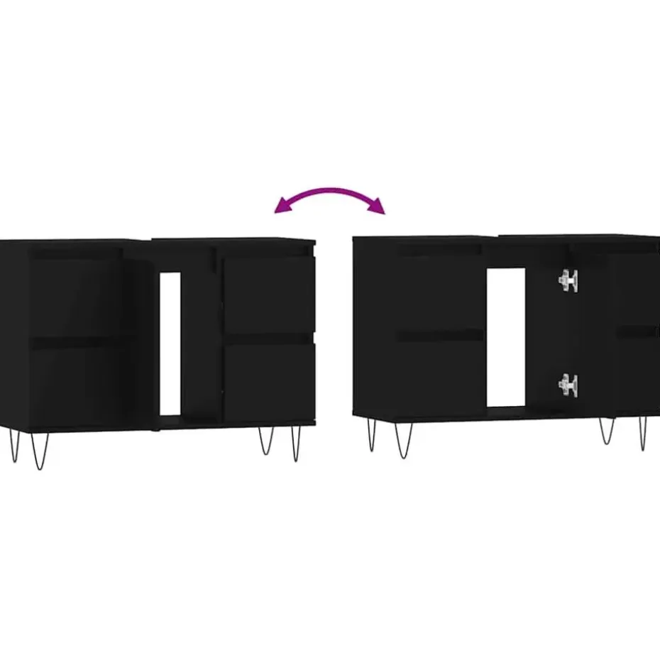 vidaXL - Zwart Wastafelonderkast - 1 deur 4 lades - Bewerkt hout - 80x33x60 cm