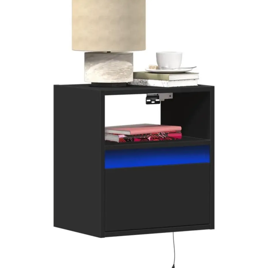 vidaXL - Zwevend LED Nachtkastje met lade en vak - Zwart - Hout - 41x31x45 cm