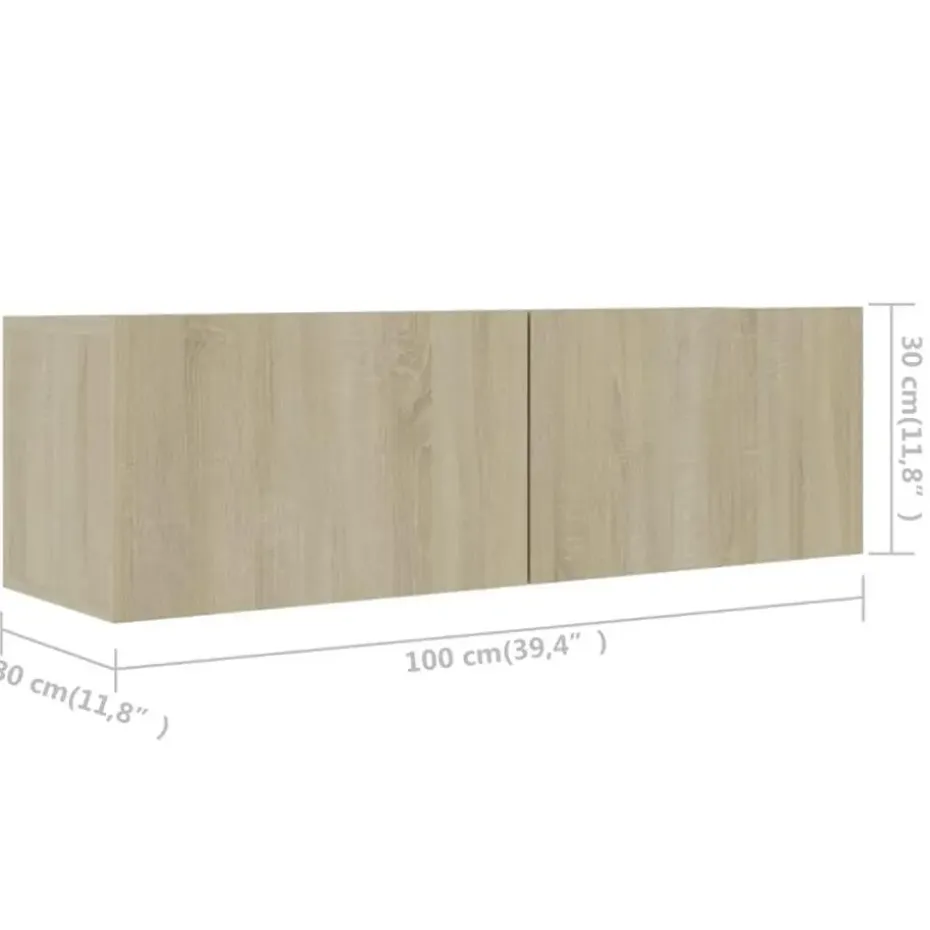 vidaXL - Zwevend TV-meubel met 1 deur - Sonoma eiken - 100x30x30 cm - 4 stuks
