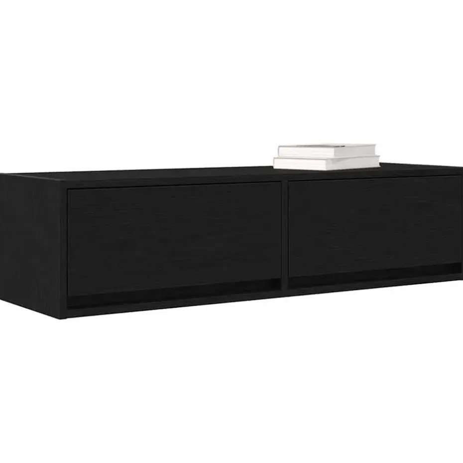 vidaXL - Zwevend TV-meubel met 2 lades - Zwart eiken - 100x31x25.5 cm