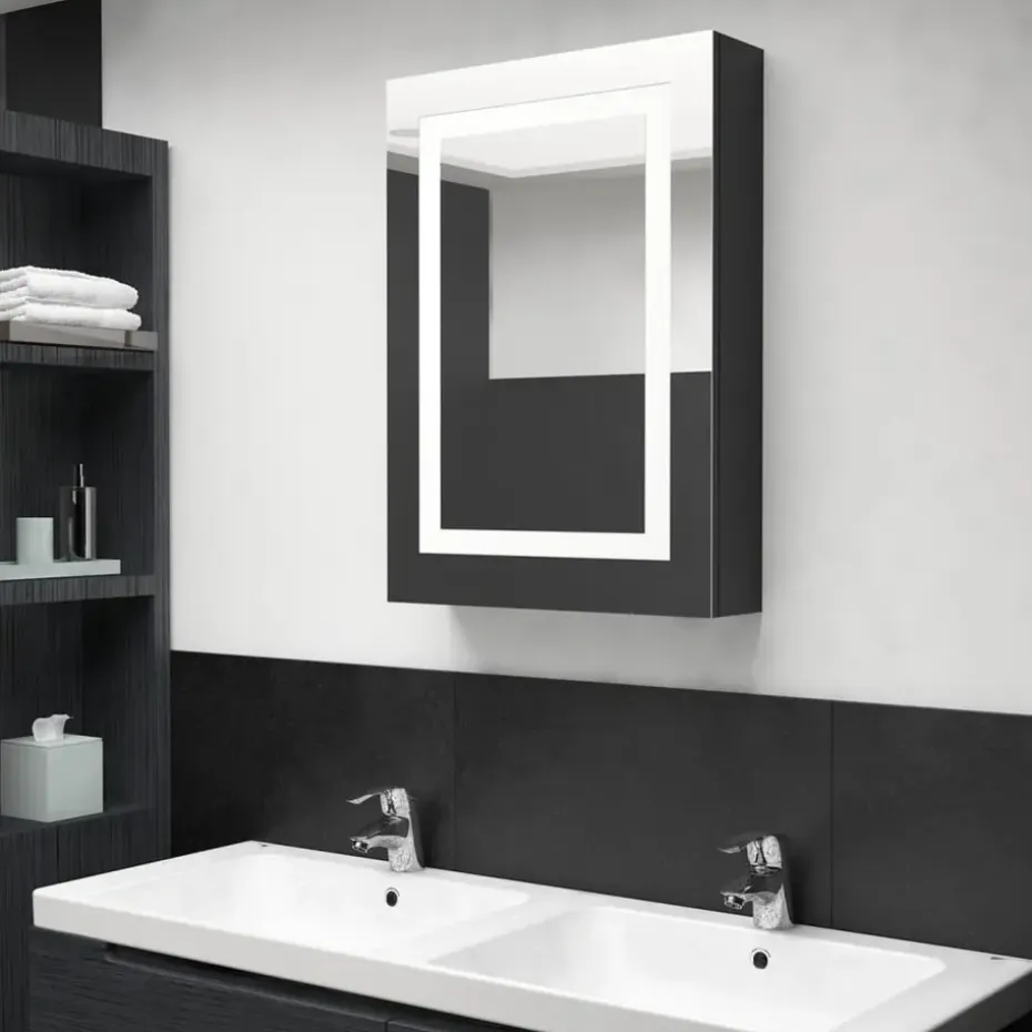 vidaXL Badkamerkast met spiegel LED 50x13x70 cm glanzend zwart