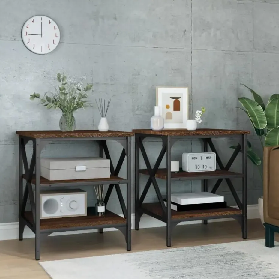 vidaXL Bijzettafels - Industrieel - Bruin eiken - Hout - 40x42x50 cm - Set van 2