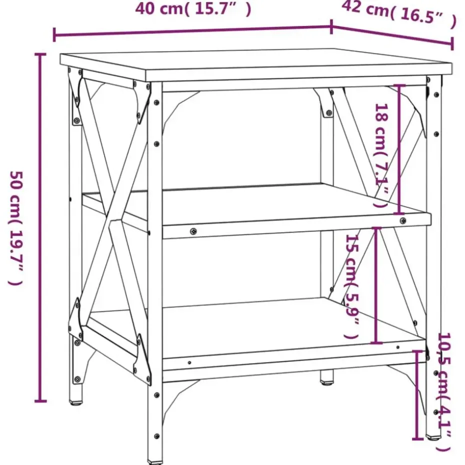 vidaXL Bijzettafels - Industrieel - Bruin eiken - Hout - 40x42x50 cm - Set van 2