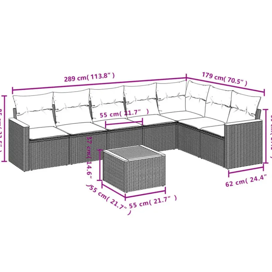vidaXL 8-delige Loungeset kussens - hout armsteun & salontafel - Grijs