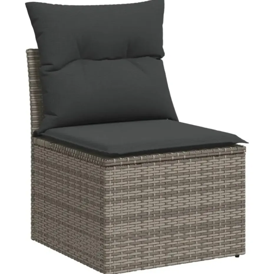 vidaXL 3-delige Loungeset met kussens en hout armsteun - Grijs - Poly rattan