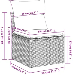 vidaXL 3-delige Loungeset met kussens en hout armsteun - Grijs - Poly rattan