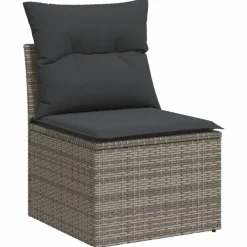 vidaXL 4-delige Loungeset met kussens en hout armsteun - Grijs - Poly rattan