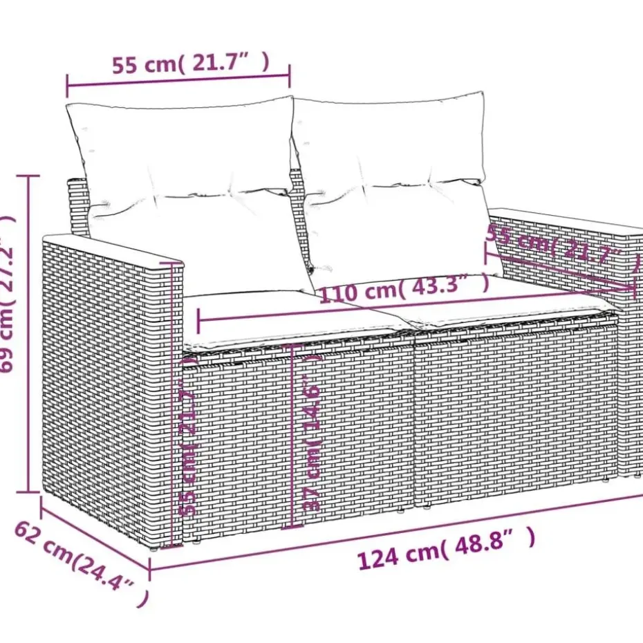 vidaXL 4-delige Loungeset met kussens en hout armsteun - Grijs - Poly rattan