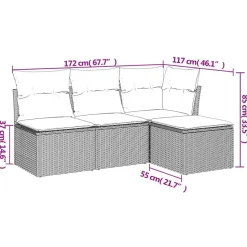 vidaXL 4-delige Loungeset met kussens - Zwart en crème - Poly rattan