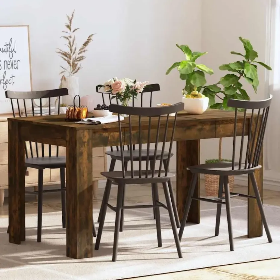 vidaXL Eettafel - Gerookt eiken - Bewerkt hout - 140x74.5x76 cm